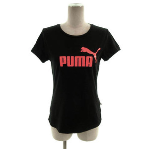 プーマ PUMA Tシャツ 半袖 ロゴプリント コットン ブラック 黒 蛍光ピンク M レディース
