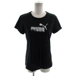 プーマ PUMA Tシャツ 半袖 丸首 ロゴプリント 速乾 ブラック 黒 シルバー M レディース