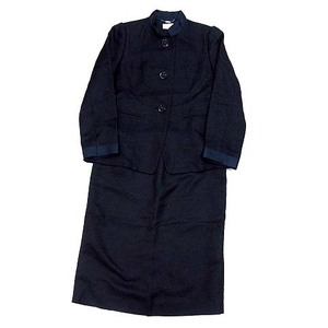  You bai Ungaro U by ungaro suit top and bottom setup stand-up collar jacket silk linen skirt navy 44 large size 