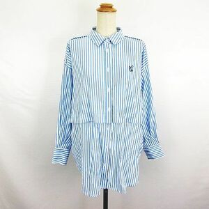  one after hole The - Nice Claup shirt tunic long sleeve stripe shoulder .. embroidery F blue × white *EKM lady's 