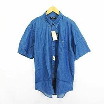 未使用品 Aqua Blues Jeaning シャツ 半袖 ボタンダウン 胸ポケット コットン 大きいサイズ 3L インディゴブルー ※EKM レディース_画像1