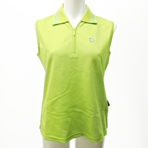 ケンゾー KENZO ゴルフ GOLF 美品 ポロシャツ ウエア ロゴ 刺繍 ハーフジップ ノースリーブ 黄緑 ライトグリーン 系 1 約S NGA35
