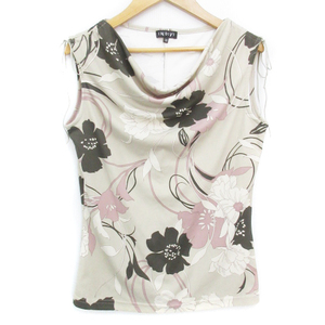  Indivi tank top cut and sewn no sleeve dore-p neck ribbon floral print multicolor 38 beige pink /FF35 lady's 