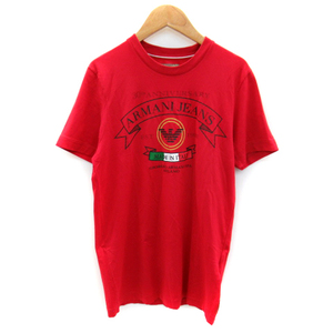 アルマーニ ジーンズ ARMANI JEANS Tシャツ カットソー 半袖 クルーネック ロゴプリント M 赤 レッド /SY28 レディース