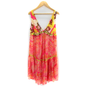  Chesty Chesty One-piece knee height no sleeve V neck floral print fringe see-through multicolor 0 pink /SY1 lady's 