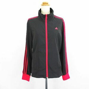 アディダス adidas ジャケット アウター 長袖 ジップアップ ライン ロゴ 薄手 OT ダークグレー×ピンク スポーツウェア ※EKM レディース