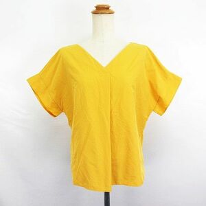  Comme Ca Ism COMME CA ISM shirt blouse short sleeves pull over V neck back navy blue car s screw .11 yellow *EKM lady's 