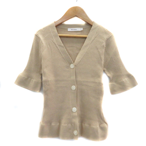  Moussy moussy rib knitted cardigan . minute sleeve V neck plain F beige /YS29 lady's 