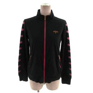 キャロウェイ CALLAWAY ジャケット スタンドカラー ハートプリント ロゴ刺繍 ブラック 黒 ピンク L レディース