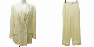 クリスチャンディオール Christian Dior セットアップ パンツ スーツ ウール チェック テーラードジャケット ダブル 総裏 38 NGA35