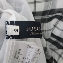ジャスグリッティー JUSGLITTY カットソー チェック 刺繍 肩紐 シルク混 半袖 2 ホワイト ブラック 白 黒 /TT3 レディース_画像3