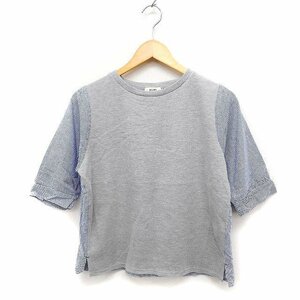  Beams Heart BEAMS HEART switch cut and sewn shirt waffle stripe pattern . minute sleeve ound-necked gray ash /FT31 lady's 