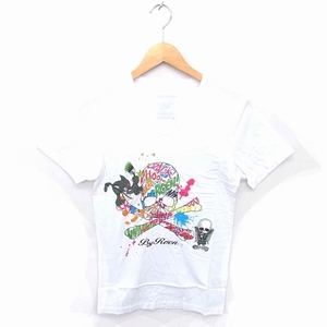 未使用品 ロエン Roen 箱付き Tシャツ カットソー スカル プリント Vネック 綿 コットン 半袖 S ホワイト 白 /TT41 レディース