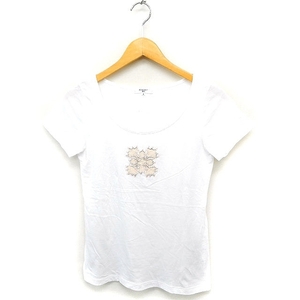 ナチュラルビューティーベーシック NATURAL BEAUTY BASIC 半袖 カットソー Tシャツ アップリケ ビーズ装飾 コットン M 白 /FT7 レディース