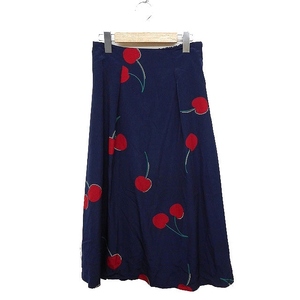  Banner Barrett Banner Barrett tuck flair skirt long mi leak height cherry print 38 navy navy blue /FT47 lady's 