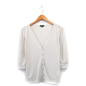  Indivi INDIVI cardigan 7 minute sleeve V neck simple 38 light gray ash /KT11 lady's 