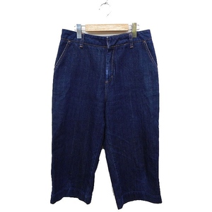 ザラ ベーシック ZARA BASIC Z1975 DENIM デニム ジーンズ ワイドパンツ クロップド丈 L ネイビー 紺 /FT14 レディース