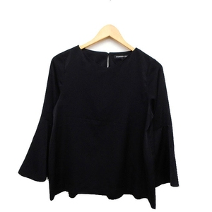  Strawberry Fields STRAWBERRY-FIELDS bell sleeve shirt blouse 7 minute sleeve sleeve slit plain black black /FT20 lady's 