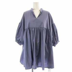  Kei Be efKBF Urban Research volume flair tunic blouse shirt . minute sleeve key neck F blue blue /UY15 lady's 