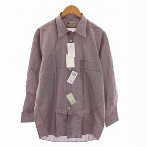 未使用品 アクアスキュータム AQUASCUTUM シャツ コットン ストライプ 長袖 43-82 XL 赤茶 ボルドー 青 /YM メンズ