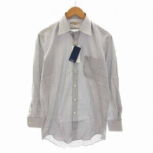 未使用品 アクアスキュータム AQUASCUTUM シャツ ストライプ コットン 長袖 38-80 M グレー ホワイト /YM メンズ