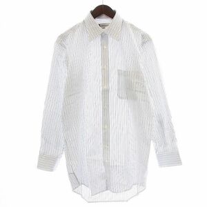 アクアスキュータム AQUASCUTUM ワイシャツ ドレスシャツ 長袖 レギュラーカラー ストライプ M 白 青 ホワイト ブルー /UY5 メンズ