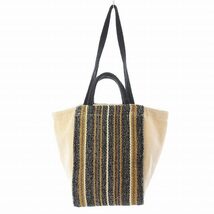 ナノユニバース × リラキャンベル 別注 JUTESTRIPE BAG トートバッグ ハンドバッグ ストライプ 刺繍 麻 リネン ベージュ /UY6_画像1