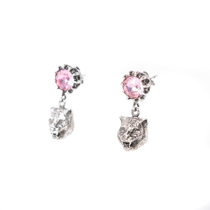  Gucci GUCCI cat head earrings swing pink Stone crystal silver pink silver lady's 