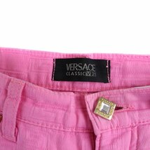 ヴェルサーチクラシック ヴェルサーチェ VERSACE CLASSIC テーパードパンツ ジップフライ ジャガード 総柄 24 M ピンク レディース_画像3