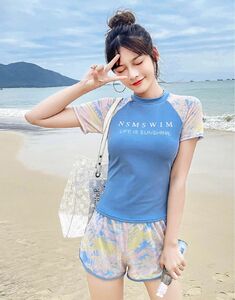 フィットネス水着 レディース 体型カバー フリル スカート リボン 日焼け対策 夏服 女性用 Tシャツ