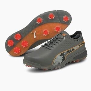  new goods unused PUMA Puma men's golf shoes 26cm gray orange spike golf sport simple shoes cord Logo camouflage pattern one Point A8