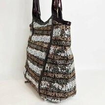 訳あり美品 SAVOY サボイ ロゴ スパンコール ハンドバッグ ブラウン×パープル系 キャンバス×パテントレザー エナメル 中古 格安 S1920_画像4