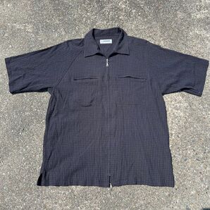 00s renoma ジップアップ　シャツ　オーバーサイズ　2L チェックシャツ ワークシャツ ダブルポケット　SHIRT 黒