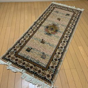 エスニック柄カーペット ロングサイズ　(約178cm×約78cm)　絨毯 ラグ マット ブラウン