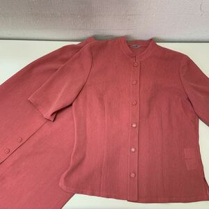 MILIEU サマーセットアップ(スーツ) 7号サイズ (半袖ジャケット＆ロングスカート) グレイッシュピンク スタンドカラー
