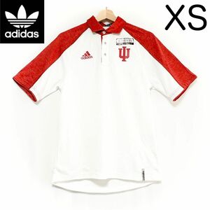 輸入古着 adidas アディダス ポロシャツ カレッジプリント インディアナ大学 ラグランスリーブ ツートン