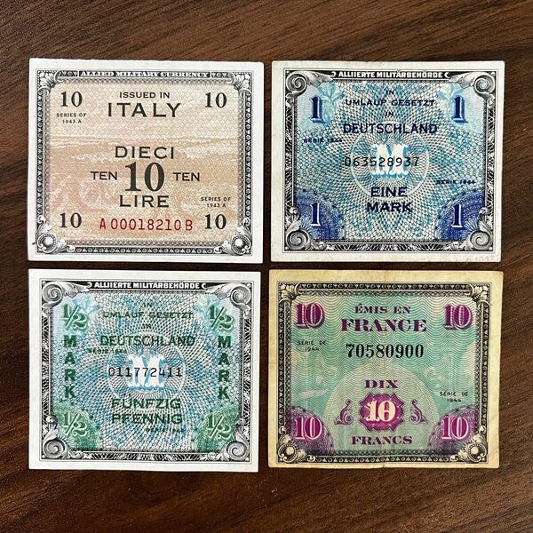 1944年 フランス イタリア　ドイツ　軍票 紙幣 軍隊 戦争 通貨 旧紙幣