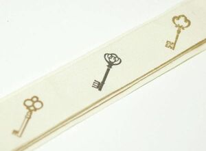 織リボン　鍵　１ｍ 　アメリカ　アイボリー　コットン　輸入リボン