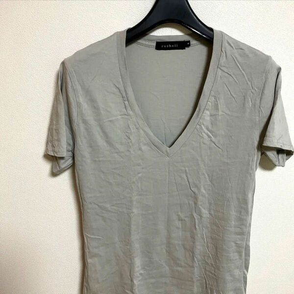 roshell(ロシェル) コットンディープVネックT シャツ　グレー　灰色 VネックTシャツ Tシャツ