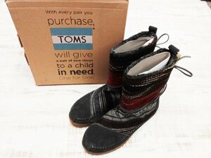 sh0692 ◇送料無料 新品 TOMS トムズ レディース ショート ブーツ 23.5cm グレー ボア カジュアル ネイティヴ柄 リボン 暖かい 秋 冬 靴