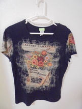レディースTシャツ　ブラック　USA製　　ヴィクトリアン柄　薔薇　　Mサイズ　_画像1