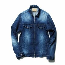 【SOPHNET.】ソフネットDAMAGED STRETCH INDIGO STAND COLLAR BIKER BLOUSON バイカー デニム ジャケット L インディゴ 美品 定価50600円_画像1