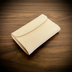  total hand .. full leather middle wallet three folding purse men's hand made natural unbleached cloth leather craft free shipping 