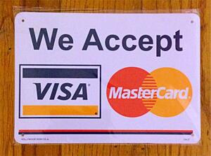 プラスチックサインボード『Visa, MasterCard』ビザ・マスターカード 使用可能 プラ看板 アメリカン雑貨 インテリア雑貨 ショップ 店舗