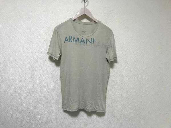 本物アルマーニエクスチェンジARMANI AXコットンプリント半袖Tシャツメンズアメカジサーフビジネススーツグレー白Sペルー製