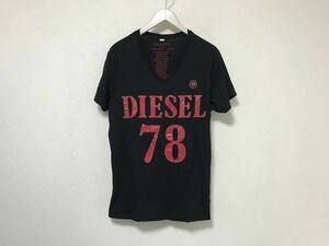 本物ディーゼルDIESELコットンVネックプリント半袖Tシャツメンズアメカジサーフミリタリービジネススーツ黒ブラックL