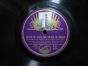 ★☆SP盤レコード SPEECH BY H.R.H. THE PRINCE OF WALES ON ARMISTICE NIGHT, November 11th,1927中古品☆★[5707] 