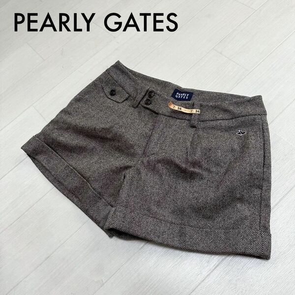 PEARLY GATES パーリーゲイツ ショートパンツ キュロットスカート ハーフパンツ ウール ゴルフウェア 美品 スコットランド製 ヘリンボーン