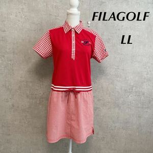 FILAGOLF フィラゴルフ　LL ワンピース　ゴルフワンピース　ゴルフウェア　赤　ギンガムチェック　半袖　スポーツウェア　夏ワンピース