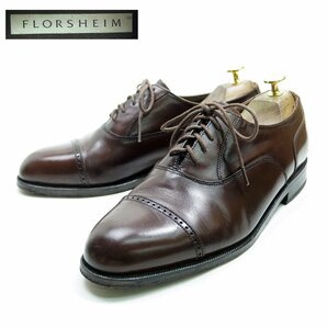 美品 7-1/2表記 26cm相当 FLORSHEIM フローシャイム ストレートチップ キャップトゥ ドレスシューズ メダリオン 内羽根 茶/U8291の画像1